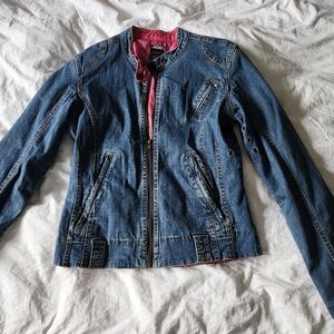 XOXO Women's Blue Denim Jacket with Pink Lining